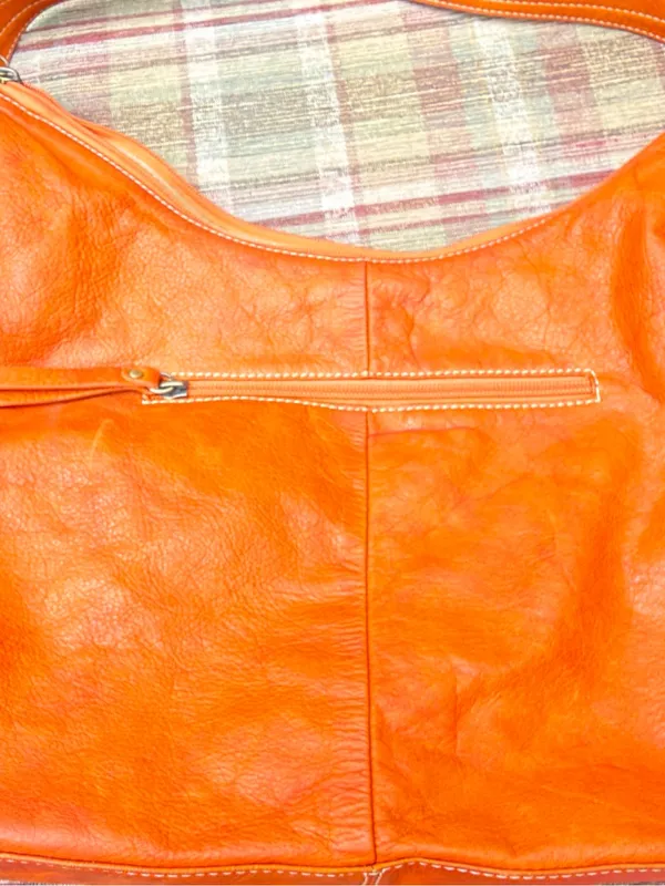 Spiral Orange Leather Hobo Shoulder Bag - Image 7