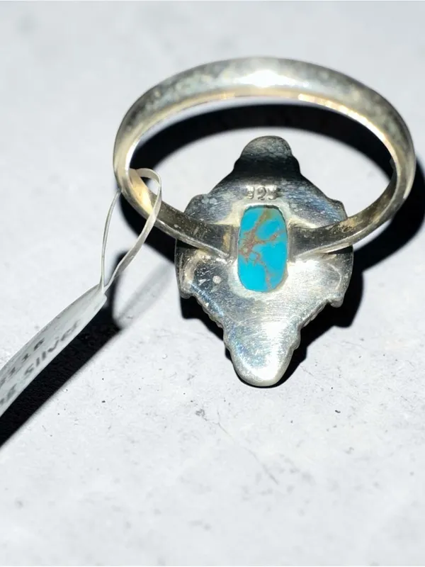 925 Sterling Silver Mexican Turquoise Ring size 9 Blue - Image 3