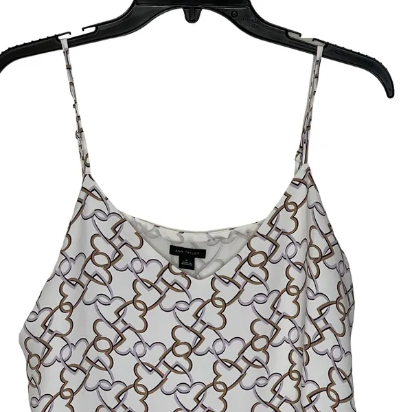 Ann Taylor Tank Top Size Medium White‎ With Pink Brown Interlocked Hearts Lined - Image 2