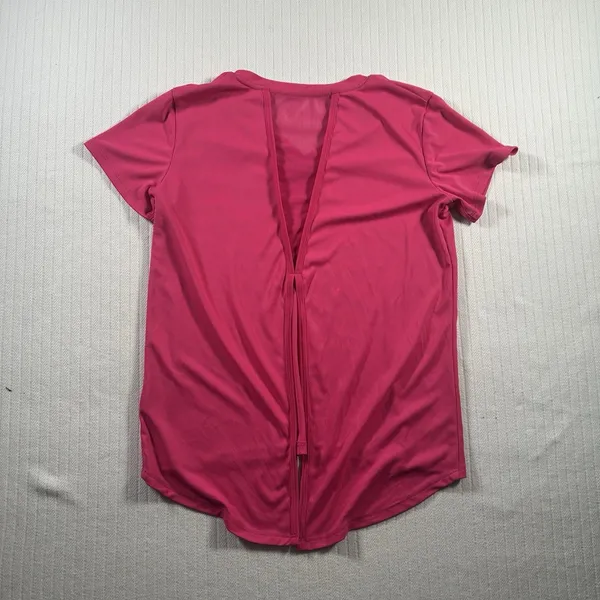 WOMEN'S PINK ACTIVEWEAR SHIRT Size Small V-Neck Open Split Back Workout Top Gym - Image 7