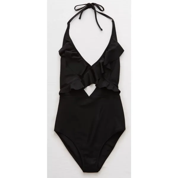Aerie One Piece Swimsuit Size Small Ruffle Color Black Full Coverage Swimwear - Image 4