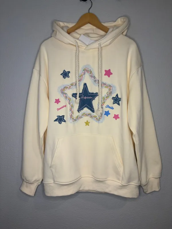 NWT Aelfric Eden star graphic appliqué oversized hoodie fleece lined S - Image 3