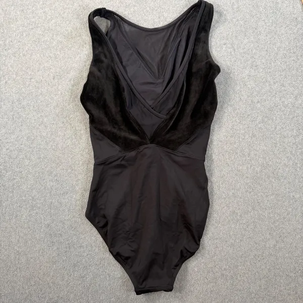 Mirella Black Velvet Mesh Leotard Size Small Tank Dancewear High Neck Scoop Back - Image 7