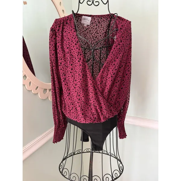 MISA Size S Body‎ Suit Star Blouse Maroon Black - Image 5