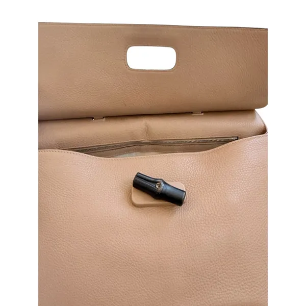 Gucci Large Bamboo Daily 370830 Camel Leather Top Handle 2Way Bag Striped Lining - Image 4