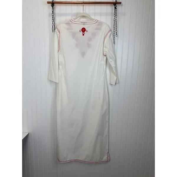 Brooks Brothers White Embroidered Midi Shift Dress Tie Neck Casual Beachy Size 4 - Image 2