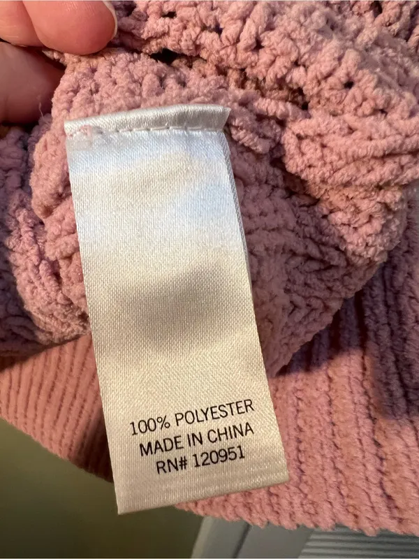 SO Womens Size Large Crewneck Sweater Chenille Light Pink Cable Knit Balloon Slv - Image 10