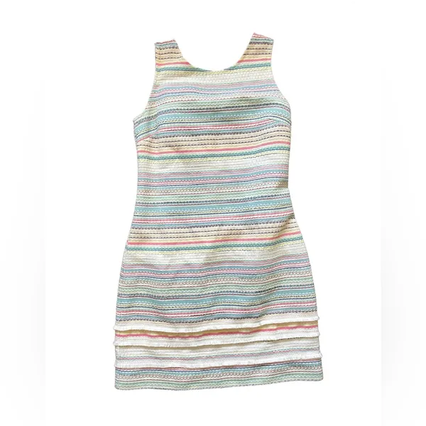 Vilagallo EUC Multicolored tweed shift dress Summer tweed textured V back Blue Size 4 - Image 10