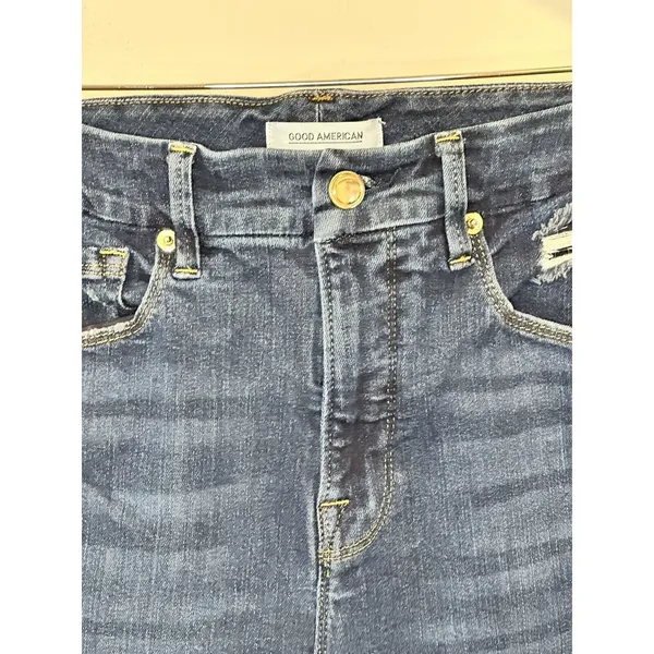 Good American Good Legs Crop Jeans Women 4/27 Blue Distressed High Rise Denim - Image 2