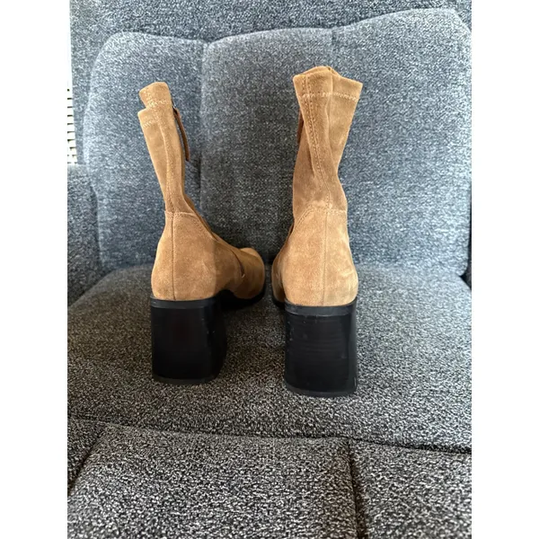 ZARA Tan‎ Suede Block Heel Ankle Boots Side Zip Pointed Toe Women Size 40 - Image 5