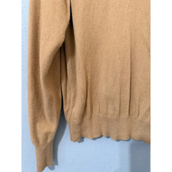 Wool Women Camel Knit Sweater M Tan V-Neck Long Sleeve Classic Minimalist Preppy - Image 7