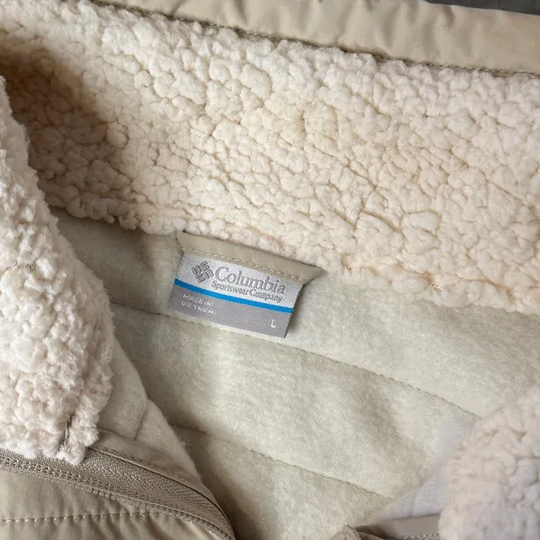 Columbia‎ Womens L Fleece Jacket Cream Full Zip Sherpa Collar Gorpcore Hiking - Image 3