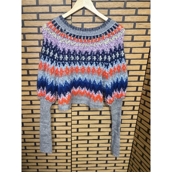 Free People‎ Home For The Holidays Gray Fair Aisle Sweater Size XS - Image 3