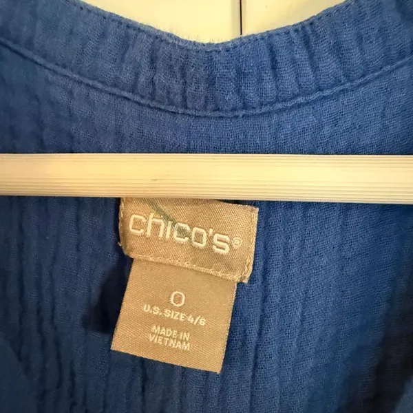 Chico’s blue gauze seamed front tassel tie sundress size small - Image 4