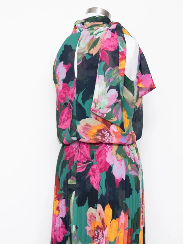 XSCAPE - Gia Floral Print Pleated Chiffon Halter Maxi Dress - Image 12