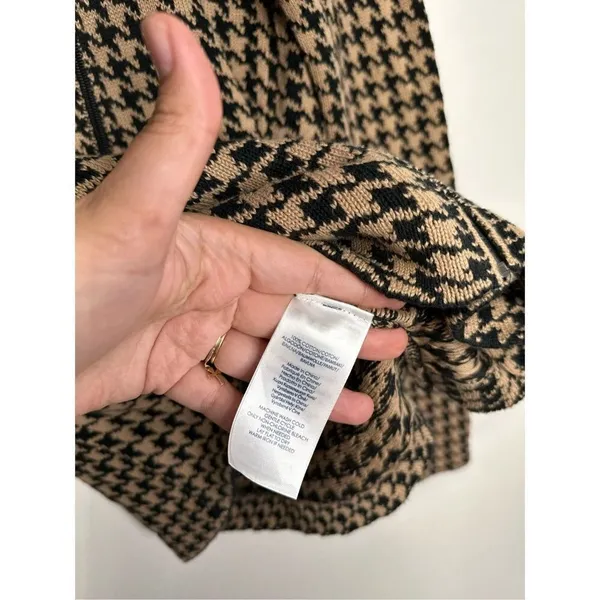 Chaps Houndstooth Knit Moto Jacket Tan Black Asymmetrical Zip Sweater Size Small - Image 7