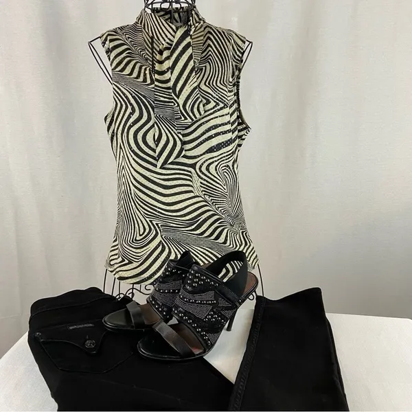 Vintage Y2K Jaipur Zebra Print Top Sparkle Sleeveless Mobwife Animal Print Large - Image 12