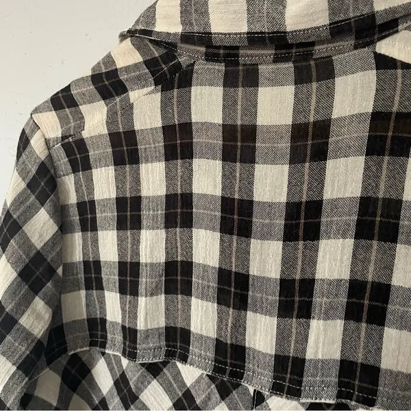 Free People Black White Checkered Gauzy Flannel Button up Top with Cutouts XS‎ - Image 5