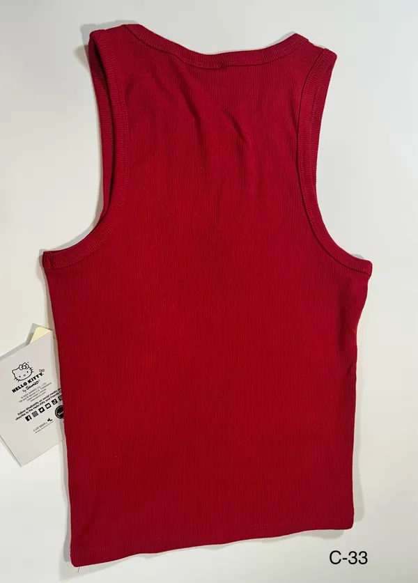 Hello Kitty x Aeropostale Red Embroidered Ribbed Tank Top Size Small - Image 7