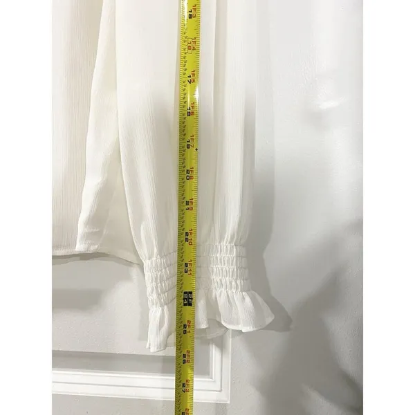 NWT J.Crew Factory Ivory Smocked Cuff Blouse Medium Puff Sleeve Work Office Top - Image 10