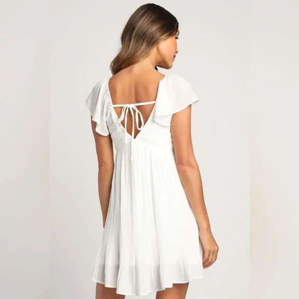 LULU’S Amalfi Coast White Pleated Flutter Sleeve Mini Dress - Image 7