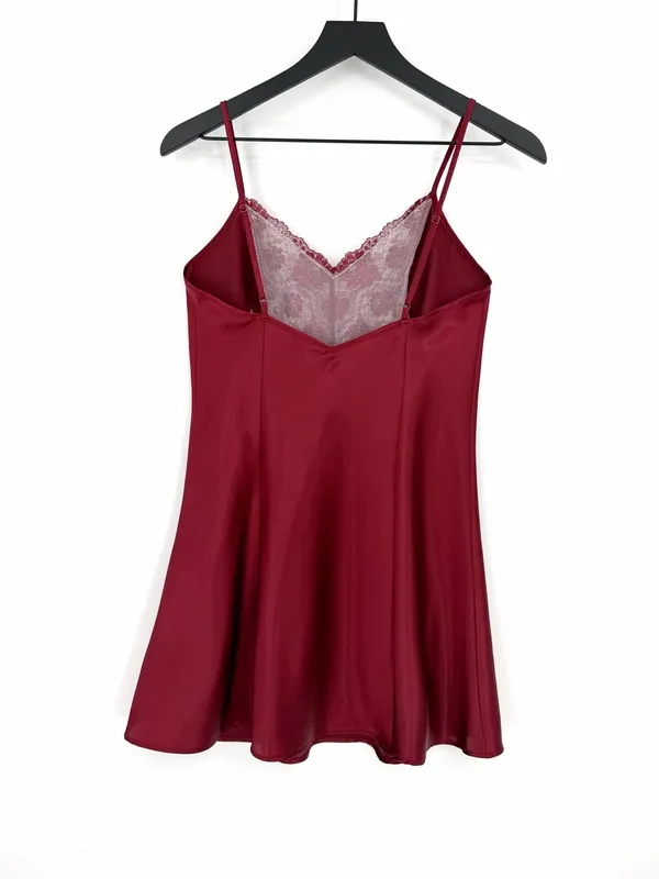 VICTORIA'S SECRET Satin Nighty Red Lace Trim S - Image 4