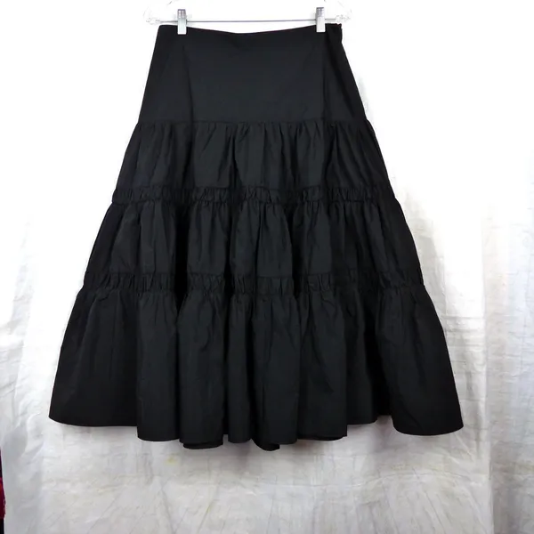Lulus Darling Flourish Tiered Midi Skirt Size L Black High A-Line Victorian Goth - Image 2