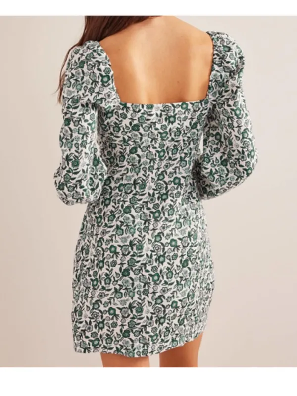 Boden Linen Blend Green White Floral Dress - Image 2