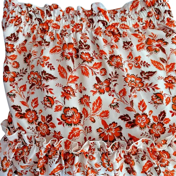 A loves A Orange Floral Ruffled Tiered Midi Lined Skirt SM Coquette Cottage Boho - Image 6