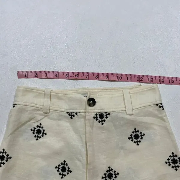 Zara Cream Embroidered Wide Leg Pants XS Boho Linen Blend - Image 6