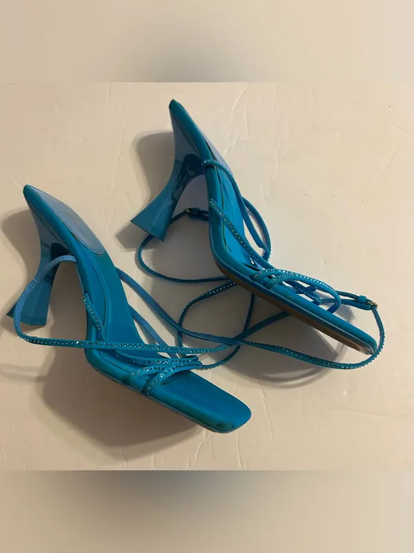 Zara Turquoise Strappy Square-Toe Heeled Sandals - Image 6