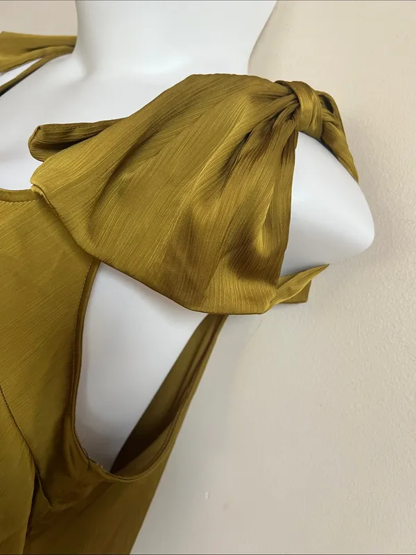 Mini ruffle Dress with Statement Shoulder Bows 20s style flapper NWT chartreuse Green Size 16 - Image 4