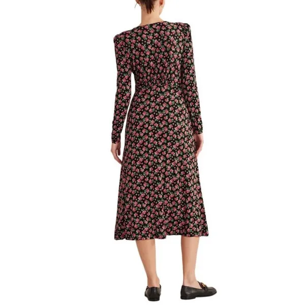 NWT Boden Women’s Jersey Tea Midi Dress Diamond Rose Floral Black Pink 6 Petite - Image 2