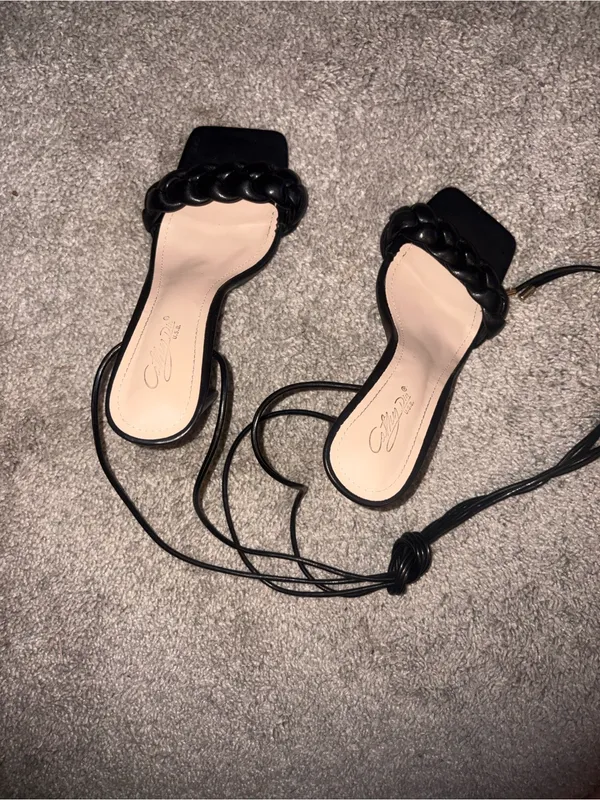 Braided Strap Black Lace-Up Heeled Sandals by Cathy Din size 7 - Image 6