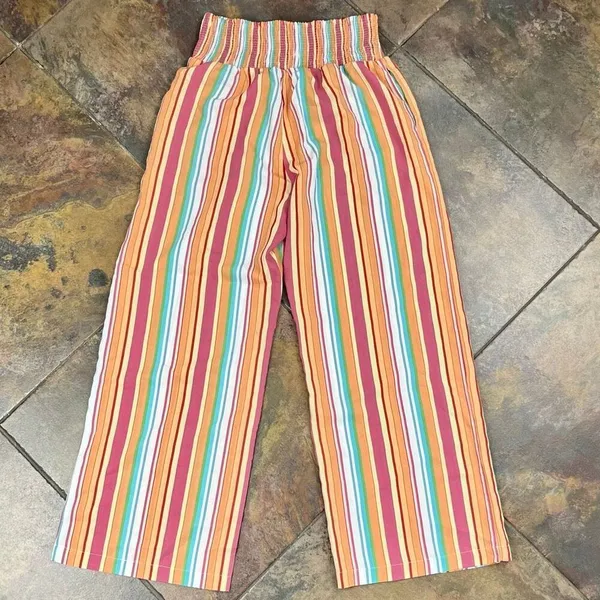 Women’s Multicolor Striped Smocked Waist Wide Leg Pants Medium - Image 8