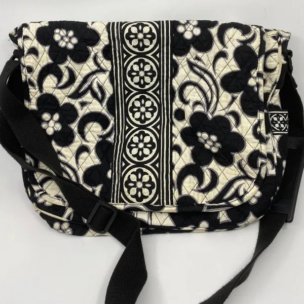 VERA BRADLEY Black & White Floral Messenger Bag - Image 2