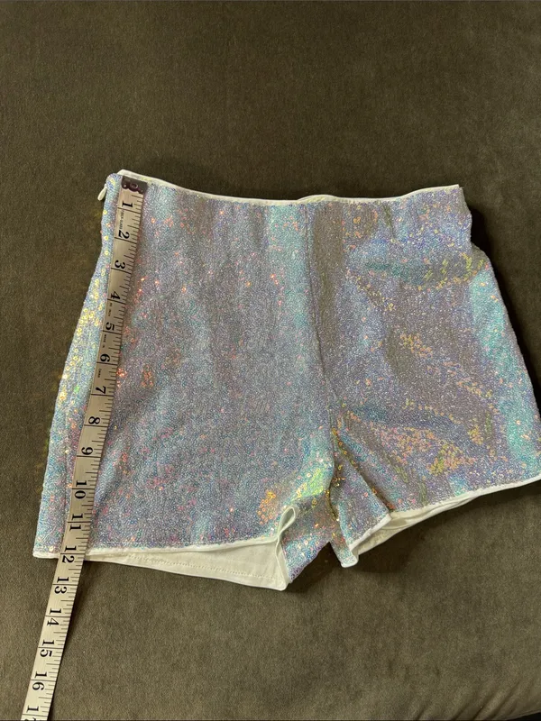 Iridescent Silver Sequin Women’s High-Waist Party Festival Shorts SMALL NWOT - Image 7