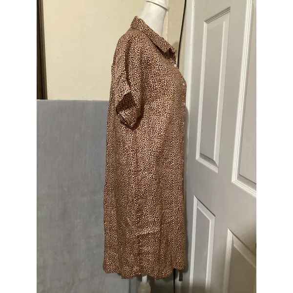 Tahari Linen Shirt Dress Leopard Print Button Front Short Sleeve Women's M - Image 3
