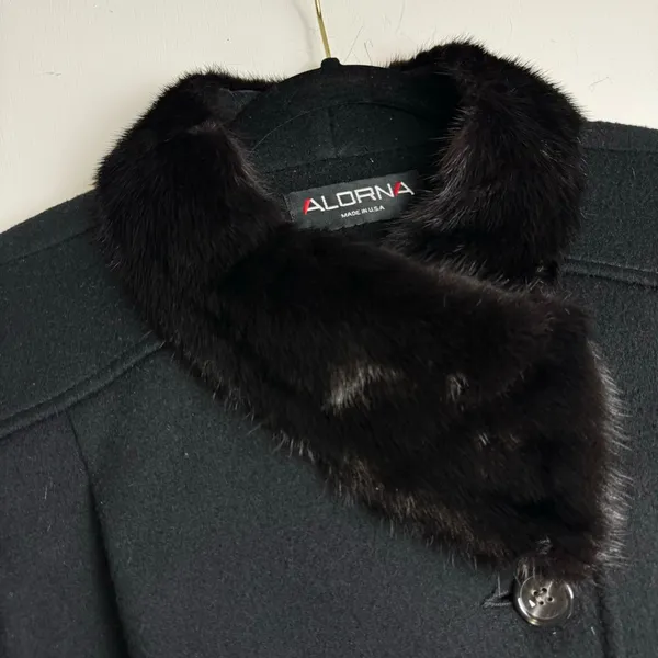 Vtg ALORNA 100% Wool Long Fur Collar Jacket Overcoat - Image 5