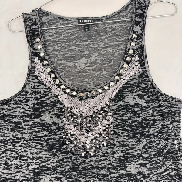 Express Tank Top Black Burnout Studs Sequins Biker Size Large Rocker Grunge - Image 2