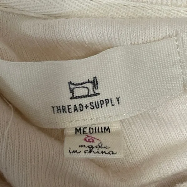 Thread + Supply Women's Cream Long Sleeve Snap Rib Knit Polo Sweatshirt Top M - Image 4