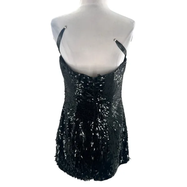 Sherri‎ Hill 3D sequin strapless dress black LBD sz 10 - Image 3