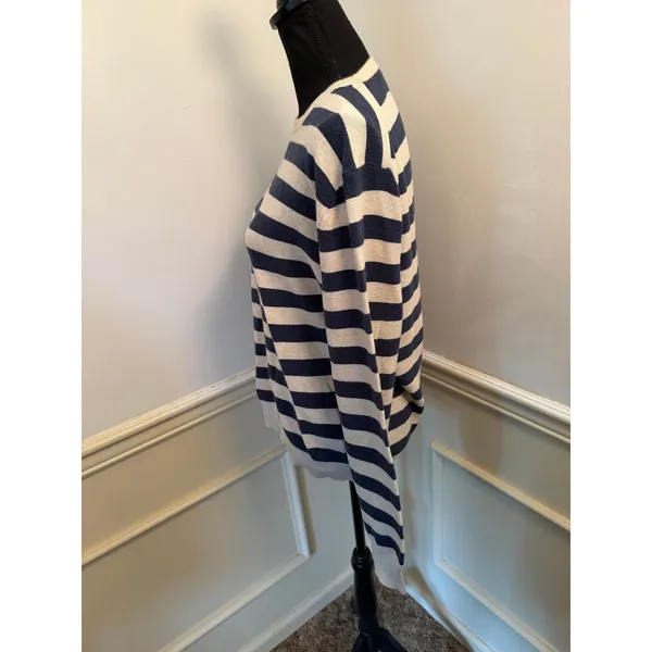 J.Crew Classic Cotton Striped Crewneck Sweater Navy & Cream Nautical Coastal - Image 3