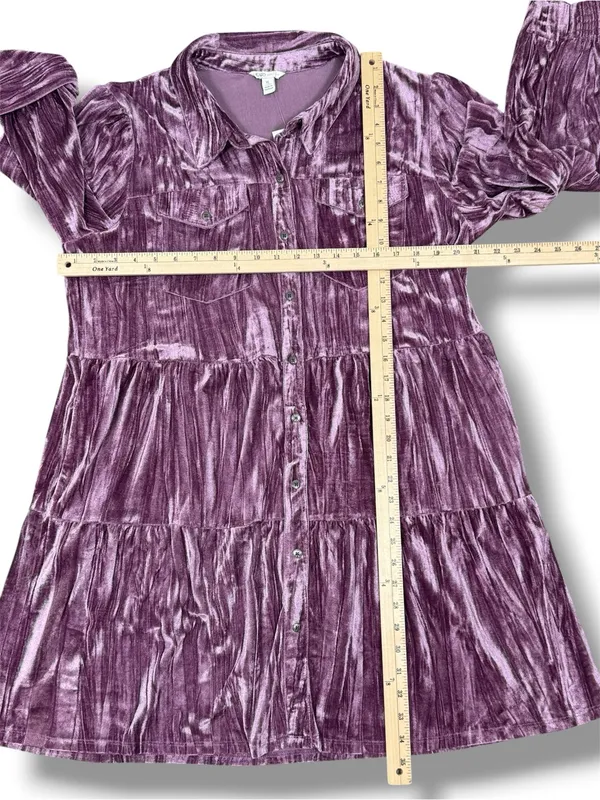Cato Crushed Velvet Tiered‎ Babydoll Shirt Dress Mauve Purple XL Boho Cottage - Image 12