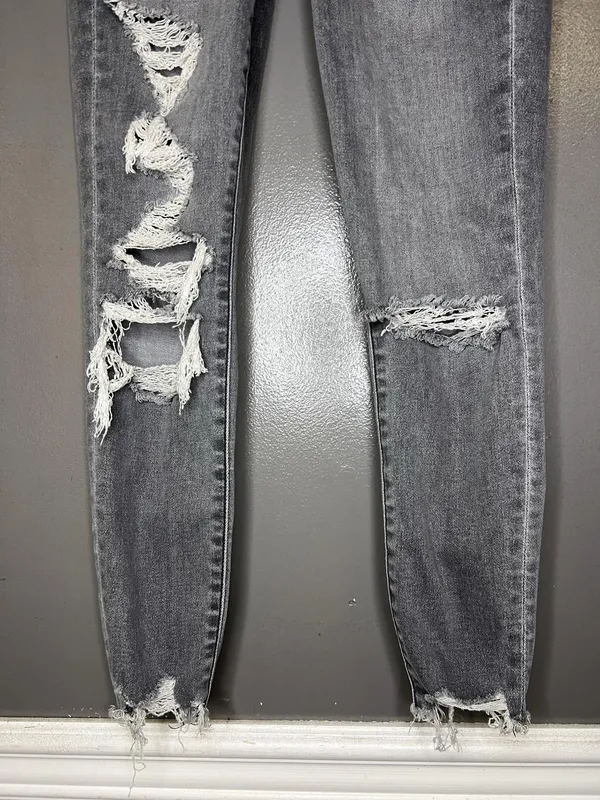 American Eagle Super Hi Rise Jegging Jeans Womens 0 X-Short Charcoal Distressed - Image 3