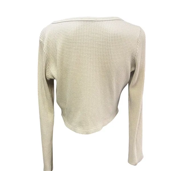 Madewell Women's Cream Waffle Knit Long Sleeve Crop Top Size L - Image 5