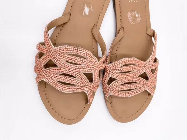 Haute Hippie Beaded Embellished Slide Sandals Women's Size 7 Peach Pink Bohemian - Image 6