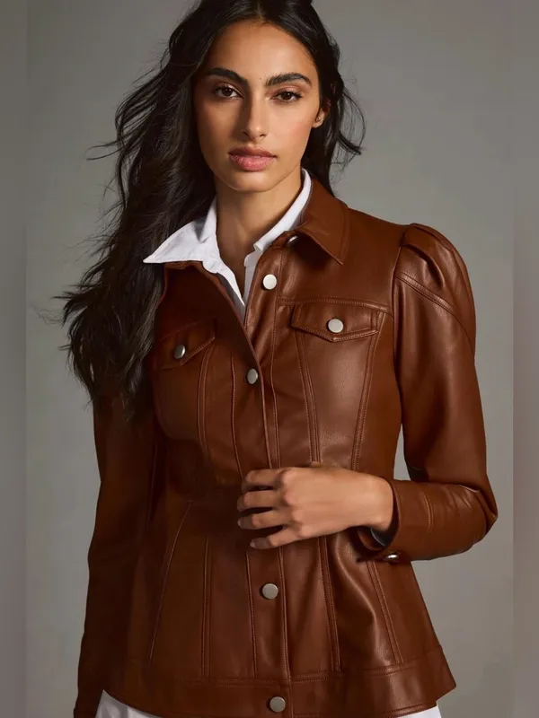 Anthropologie Faux Leather Corset Puff-Sleeve Jacket - Image 5