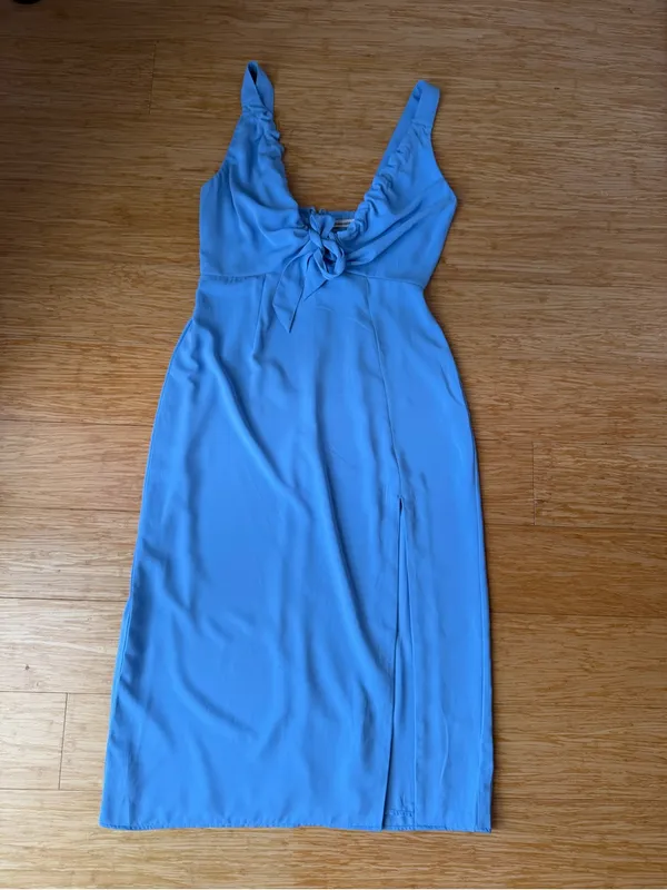 Abercrombie Cinched Neck Slip Midi Dress Blue M Petite - Image 5