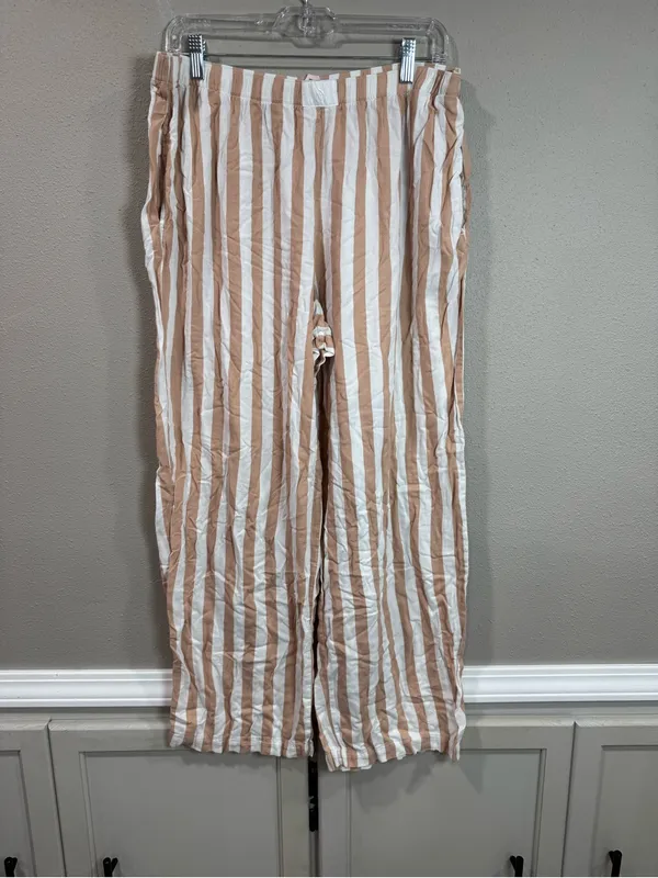 Victoria Secret Striped Wide-Leg Pajama Set- Beige & White - Image 6